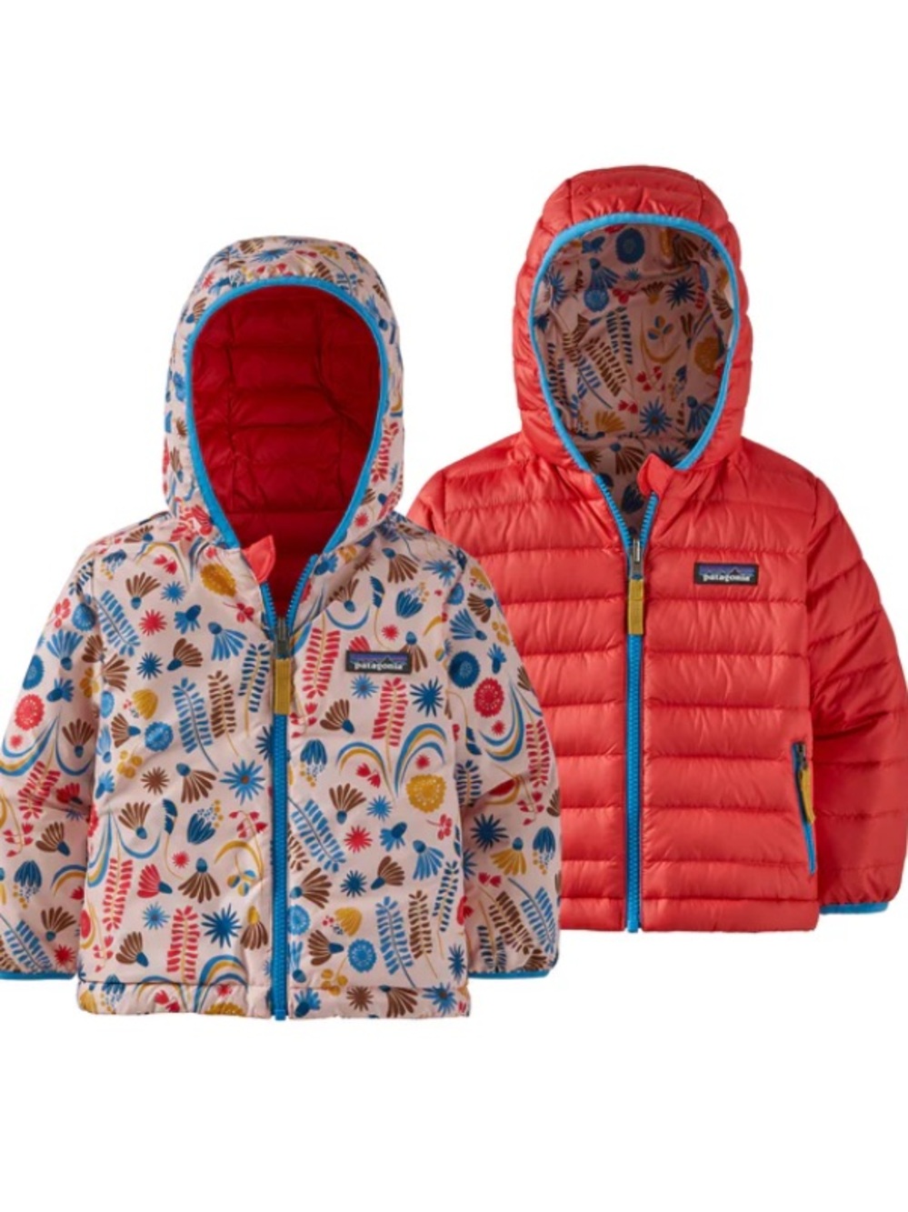 Patagonia Reversible Kids Hooded Puffer Jacket - Seafan Pink & Cream Pattern 4T